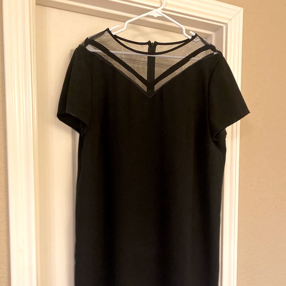 Tahari black cocktail dress with mesh detail